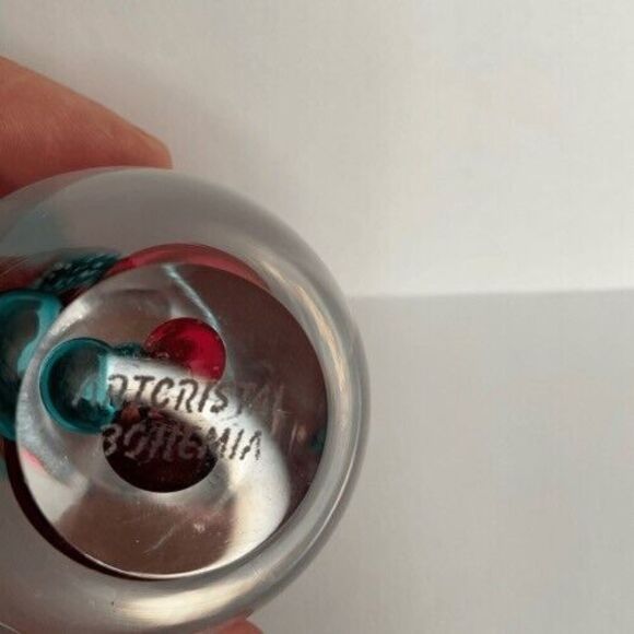 Artcristal Bohemia Blue/Pink/Red Egg Shape Decor Glass Paperweight 3" Tall - Picture 2 of 8